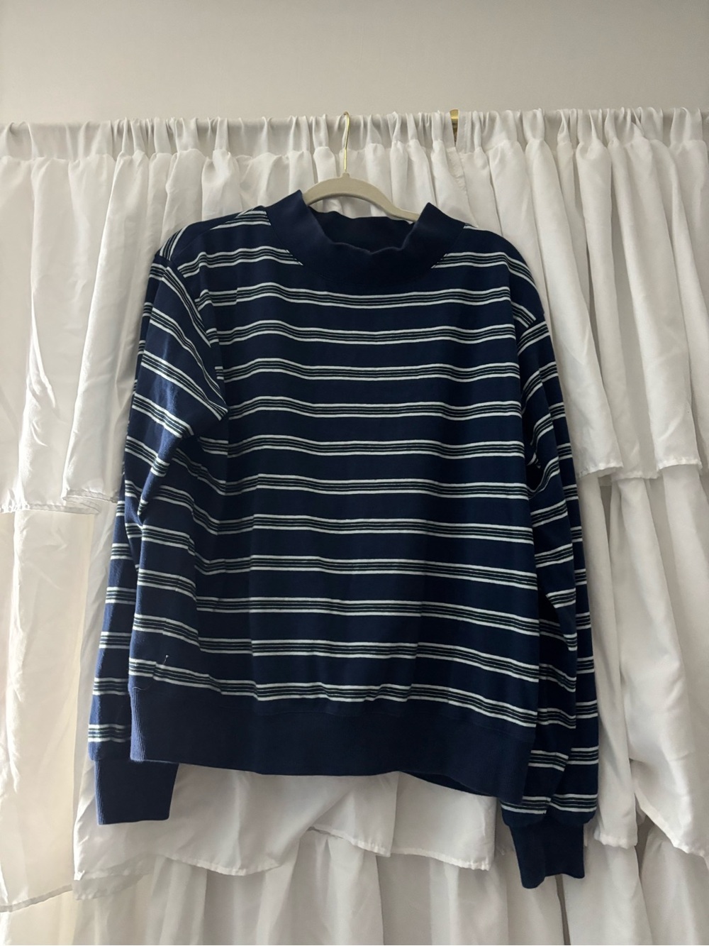 Women's Navy Striped Long Sleeve Crewneck Tee